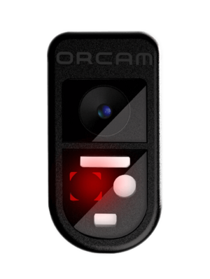 OrCam Read: Ansicht unten mit Kamera, LED Licht und 2 Laseraugen